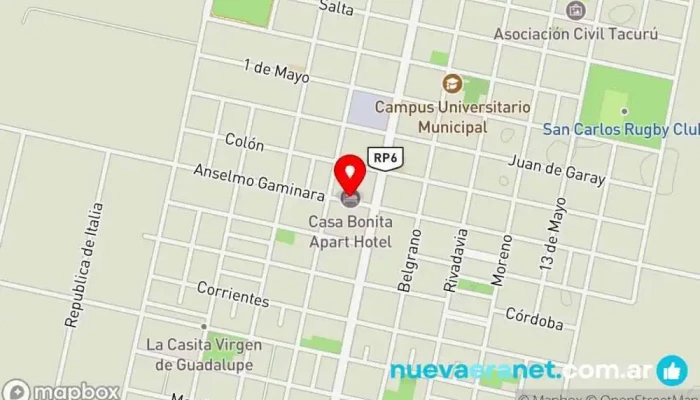 mapa de Casa Bonita Apart Hotel Hotel en San Carlos Centro