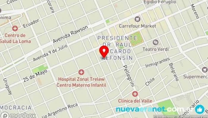 mapa de Panaderia Rotiseria Restaurante o cafetería en Trelew