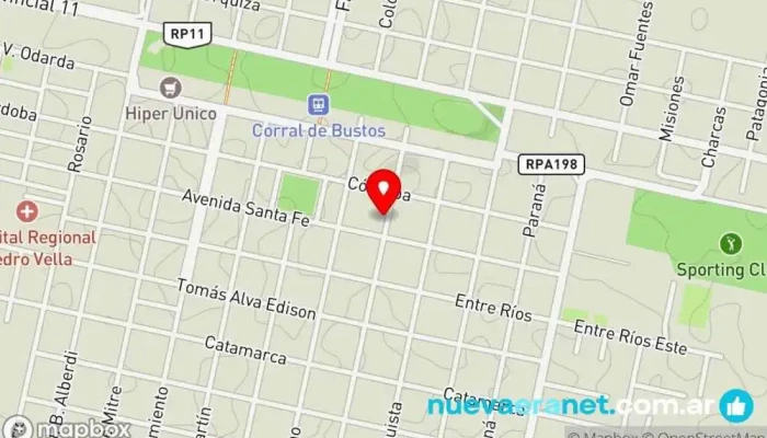 mapa de Panaderia y Confiteria Villa Pan - Sandwich - Pastas Panadería en Corral de Bustos-Ifflinger
