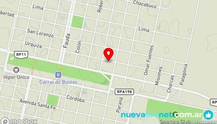 mapa de Punto Pastelero Suministro y fabricación de alimentos, Tienda de artículos de fiesta en Corral de Bustos-Ifflinger