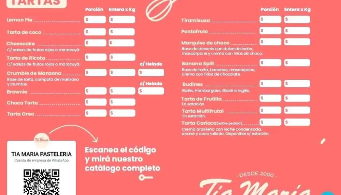 Tia Maria Pasteleria Carta - Clorinda
